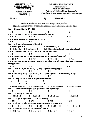 Đề kiểm tra học kỳ I môn Toán Lớp 6 - Mã đề 023 - Năm học 2019-2020 - Phòng GD và ĐT Ân Thi
